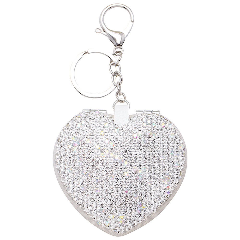 Silver Rhinestone Heart Mirror Keychain